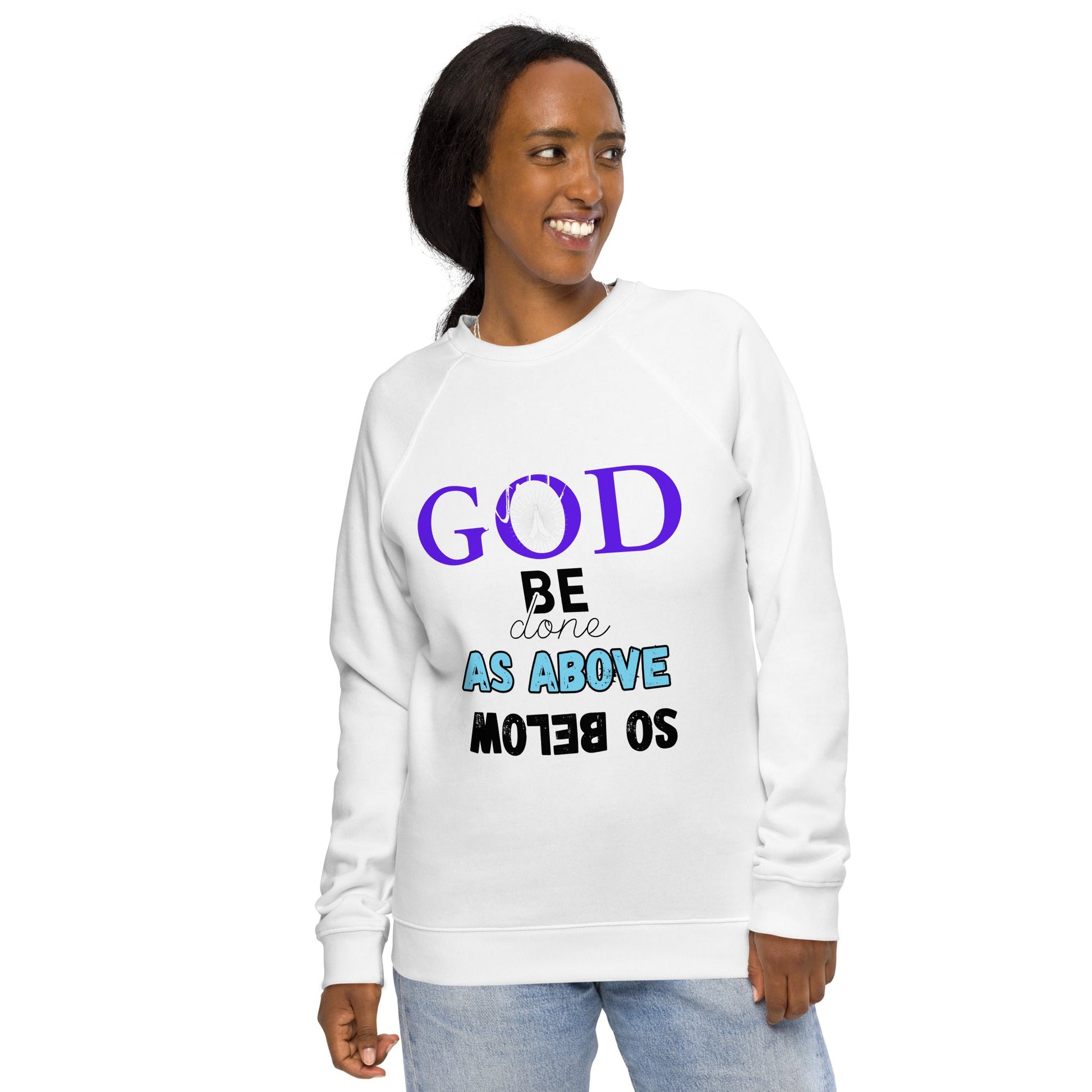 God will be done - Unisex organic raglan sweatshirt - DJENEZIS ARTWEAR