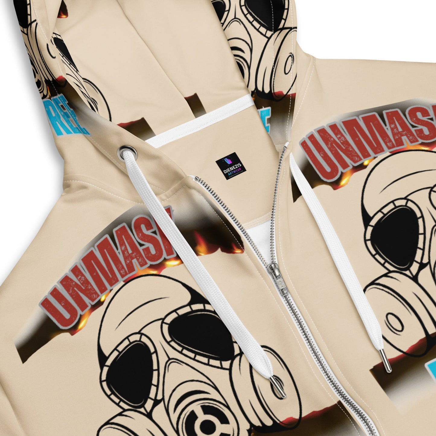 Unmasked & Be free -Graphic print zip hoodie - DJENEZIS ARTWEAR